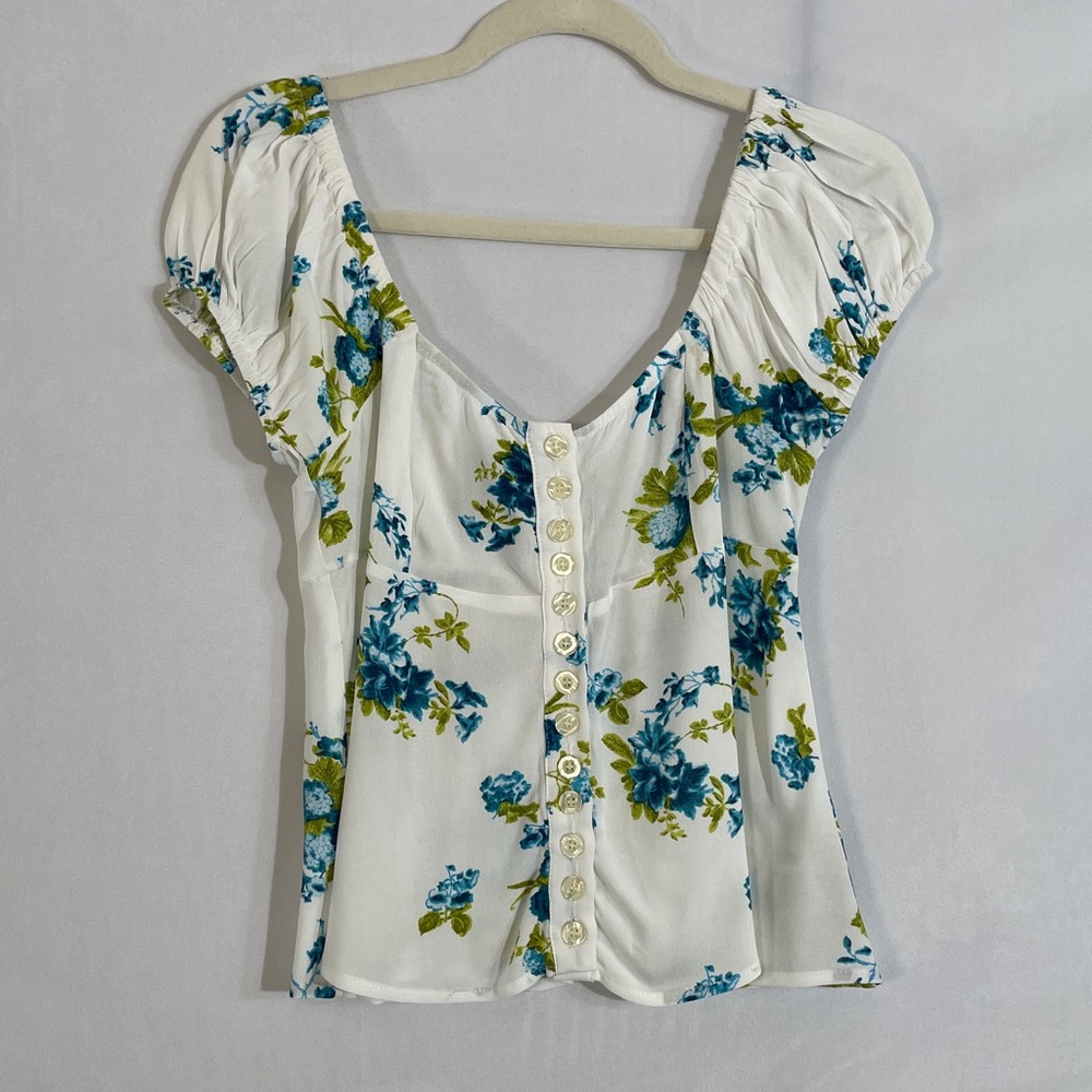 Free People Close To You Top Blouse NWT Size S Blue White Floral